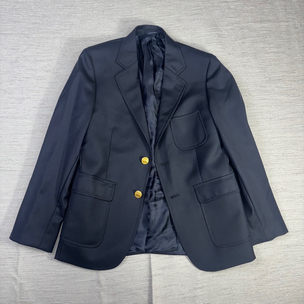 Brooks Brothers Boys Dark Navy Loro Piana Super 120s Wool Blazer Jacket Size 12